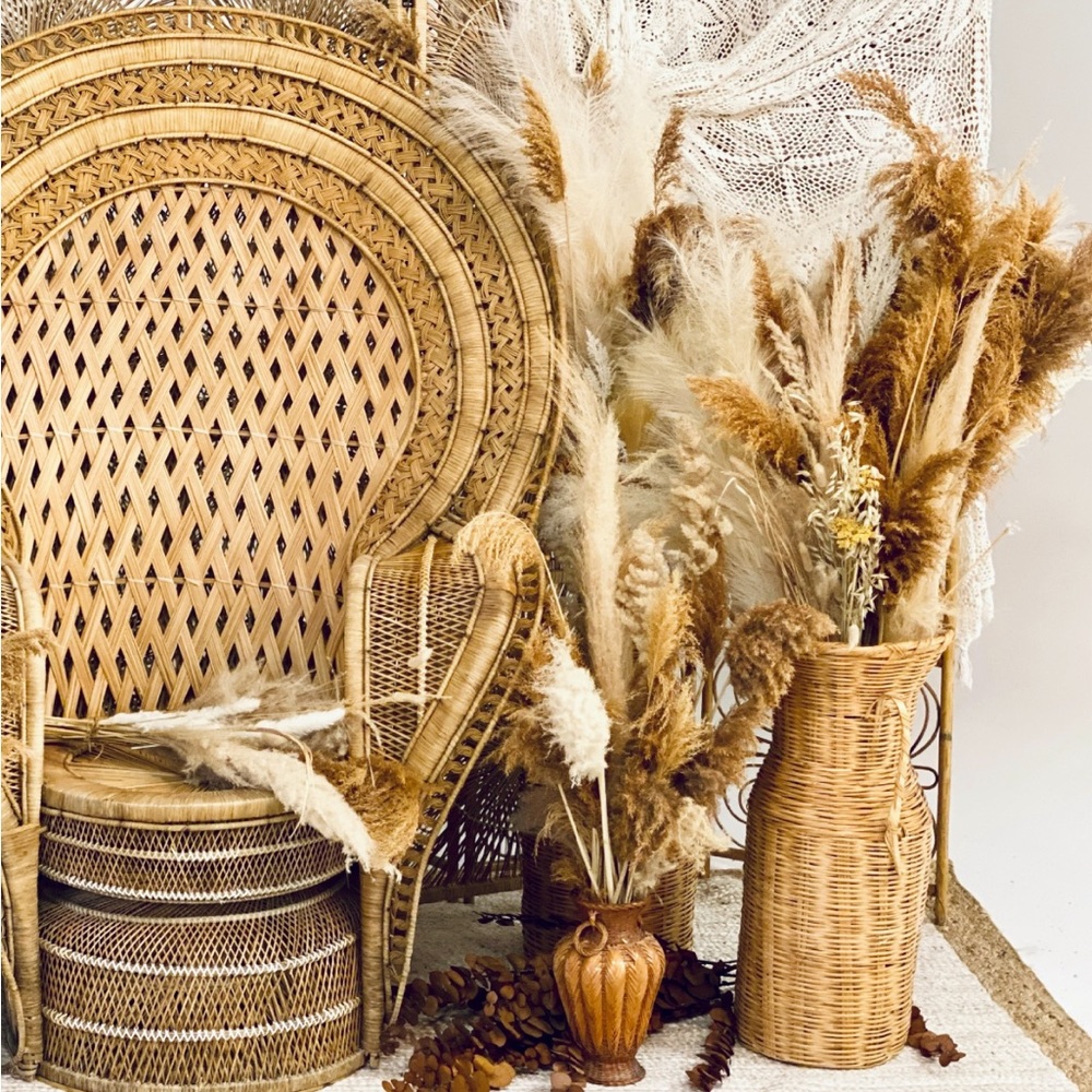 Vtg Woven Rattan Wicker Vase Basket 20”